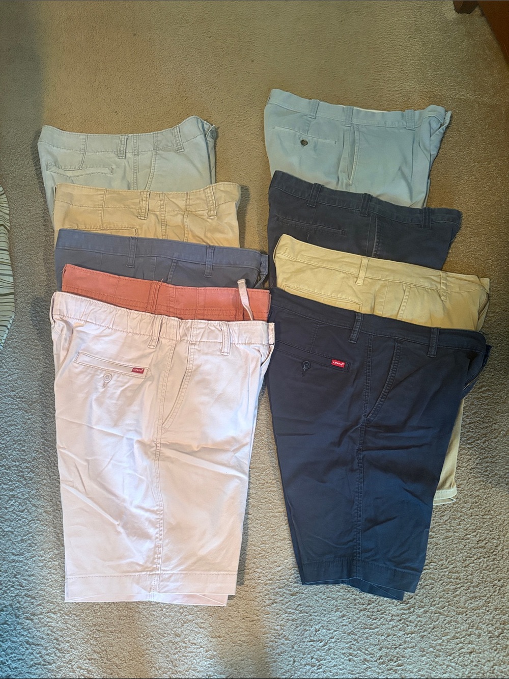Multiple Men's Flat Front Shorts - Navy, Light Blue, Khaki, Coral,Lavender, Grey